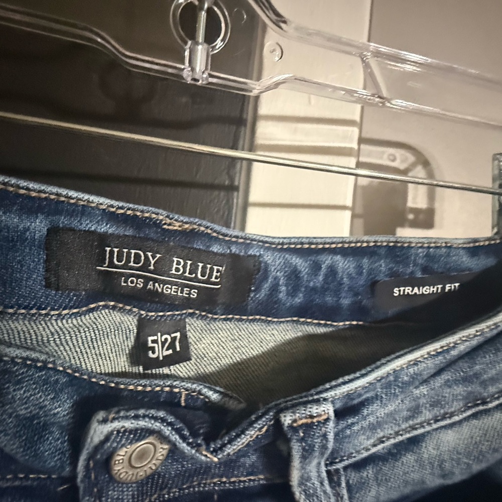 Judy Blue Straight Leg Jeans Blue Distressed - Picture 3 of 3